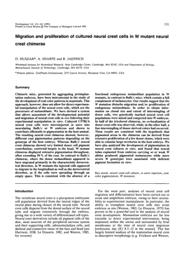 Migration and Proliferation of Cultured Neural Crest Cells in W Mutant Neural Crest Chimeras