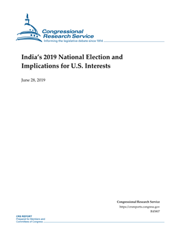 India's 2019 National Election and Implications for U.S. Interests