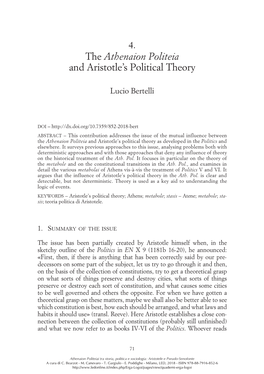 Athenaion Politeia and Aristotle’S Political Theory