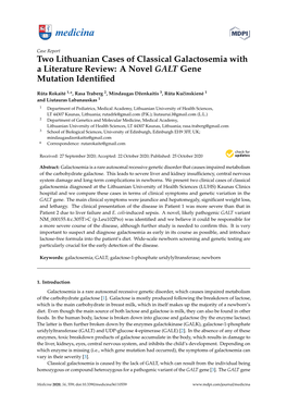 Two Lithuanian Cases of Classical Galactosemia with a Literature Review: a Novel GALT Gene Mutation Identiﬁed