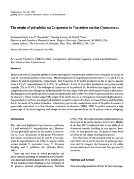 2N Gametes in Vaccinium Section Cyanococcus