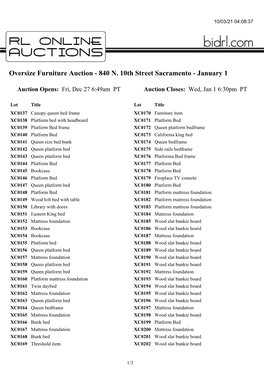 Oversize Furniture Auction - 840 N