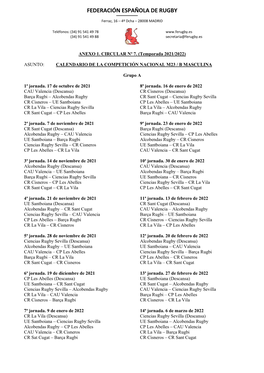 Circular 7. Anexo 1 – Calendario Competición Nacional M23