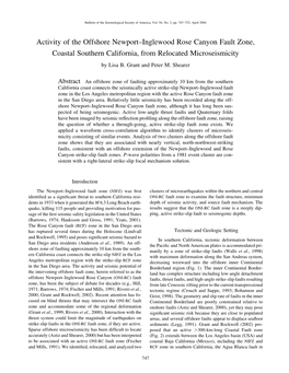 Activity of the Offshore Newport–Inglewood Rose Canyon Fault Zone, Coastal Southern California, from Relocated Microseismicity by Lisa B