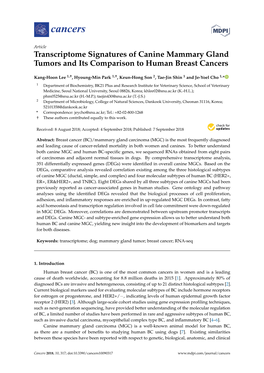 Transcriptome Signatures of Canine Mammary Gland Tumors and Its Comparison to Human Breast Cancers