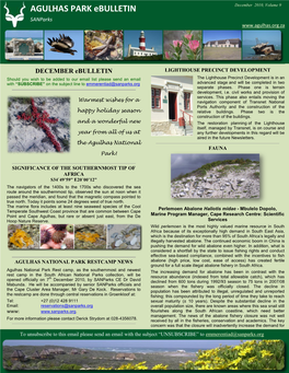 AGULHAS PARK Ebulletin December 2010, Volume 9 Sanparks 13 – 17 Sept 2010 Park Week