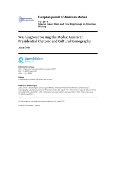 European Journal of American Studies, 7-2 | 2012 Washington Crossing the Media: American Presidential Rhetoric and Cultural Ic