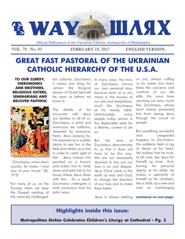 Great Fast Pastoral of the Ukrainian Catholic Hierarchy of the U.S.A