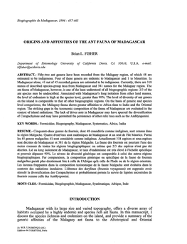 Origins and Affinities of the Ant Fauna of Madagascar