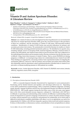 Vitamin D and Autism Spectrum Disorder: a Literature Review