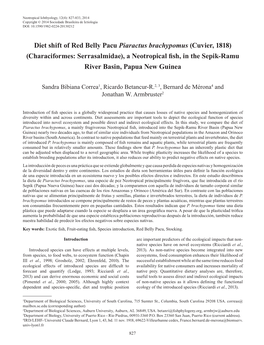 Diet Shift of Red Belly Pacu Piaractus Brachypomus (Cuvier, 1818) (Characiformes: Serrasalmidae), a Neotropical Fish, in the Sepik-Ramu River Basin, Papua New Guinea