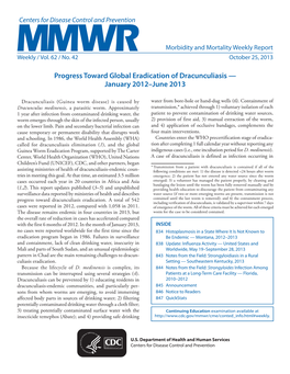 Progress Toward Global Eradication of Dracunculiasis — January 2012–June 2013