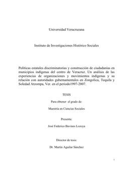 Políticas Estatales Discriminatorias Y Construcción De Ciudadanías En Municipios Indígenas Del Centro De Veracruz