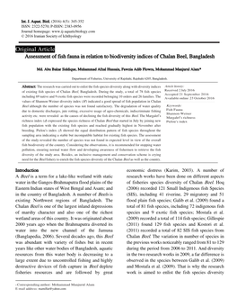 Assessment of Fish Fauna in Relation to Biodiversity Indices of Chalan Beel, Bangladesh