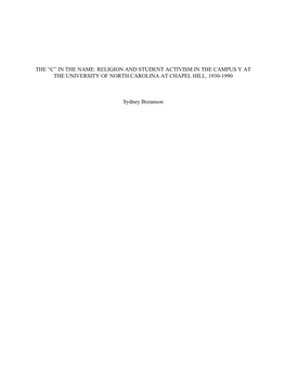 The “C” in the Name: Religion and Student Activism in the Campus Y at the University of North Carolina at Chapel Hill, 1930-1990