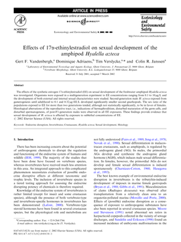 Effects of 17Α-Ethinylestradiol on Sexual Development of the Amphipod Hyalella Azteca