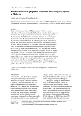 Natural Antioxidant Properties of Selected Wild Mangifera Species in Malaysia