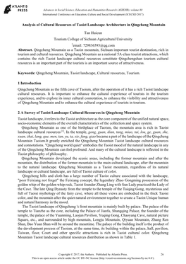 Analysis of Cultural Resources of Taoist Landscape Architecture in Qingcheng Mountain Tan Huicun Tourism College of Sichuan