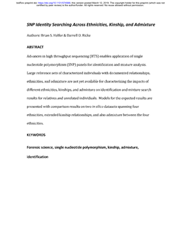 SNP Identity Searching Across Ethnicities, Kinship, and Admixture