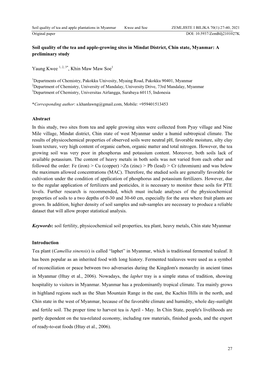 Soil Quality of the Tea and Apple-Growing Sites in Mindat District, Chin State, Myanmar: a Preliminary Study