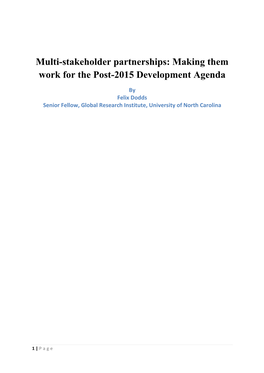 Multi-Stakeholder Partnerships: Making Them Work for the Post-2015 Development Agenda
