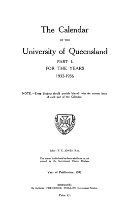 The Calendar University of Queensland