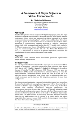 A Framework of Player Objects in Virtual Environments