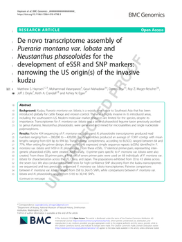 De Novo Transcriptome Assembly of Pueraria Montana Var