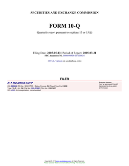 ATA HOLDINGS CORP (Form: 10-Q, Filing Date: 05/13/2005)