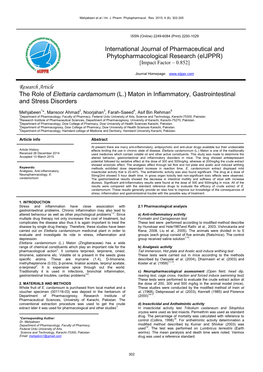 The Role of Elettaria Cardamomum (L.) Maton in Inflammatory, Gastrointestinal and Stress Disorders