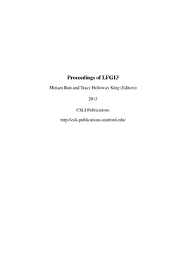 Proceedings of the LFG13 Conference