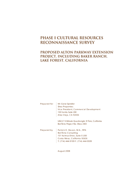 Phase I Cultural Resources Reconnaissance Survey