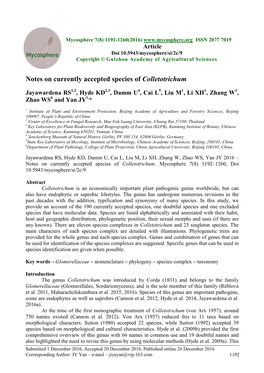 Notes on Currently Accepted Species of Colletotrichum