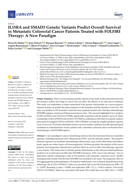 IL15RA and SMAD3 Genetic Variants Predict Overall Survival in Metastatic Colorectal Cancer Patients Treated with FOLFIRI Therapy: a New Paradigm