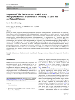 Responses of Tidal Freshwater and Brackish Marsh Macrophytes to Pulses of Saline Water Simulating Sea Level Rise and Reduced Discharge