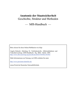 Anatomie Der Staatssicherheit Geschichte, Struktur Und Methoden — Mfs-Handbuch —