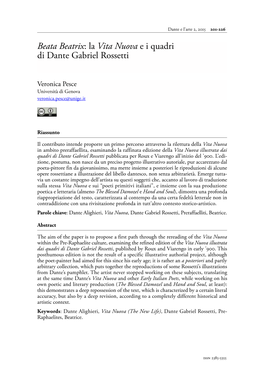 Beata Beatrix: La Vita Nuova E I Quadri Di Dante Gabriel Rossetti