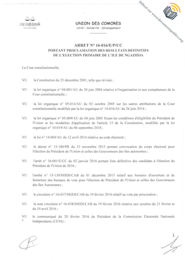 Arret N°16-016 Primaire Ngazidja