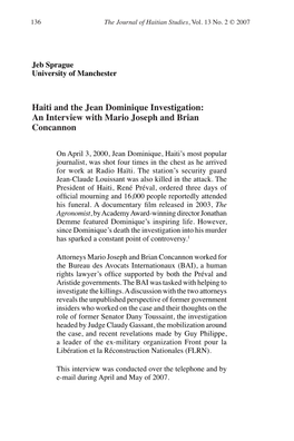 Haiti and the Jean Dominique Investigation: an Interview with Mario Joseph and Brian Concannon
