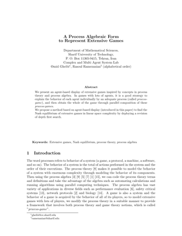 A Process Algebraic Form to Represent Extensive Games 1