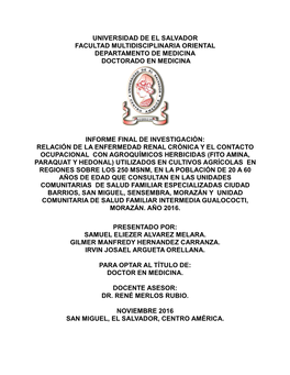 Universidad De El Salvador Facultad Multidisciplinaria Oriental Departamento De Medicina Doctorado En Medicina