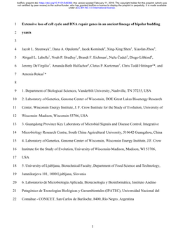 1 Extensive Loss of Cell Cycle and DNA Repair Genes in an Ancient Lineage of Bipolar Budding
