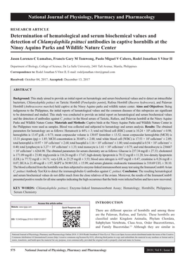 Determination of Hematological and Serum Biochemical Values And