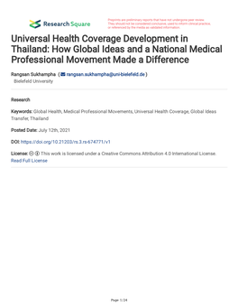 Universal Health Coverage Development in Thailand: How Global Ideas and a National Medical Professional Movement Made a Difference