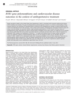 RYR3 Gene Polymorphisms and Cardiovascular Disease Outcomes in the Context of Antihypertensive Treatment