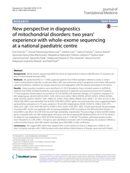 New Perspective in Diagnostics of Mitochondrial Disorders