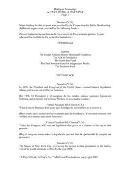 Dialogue Transcript a DAY's WORK, a DAY's PAY Page 1