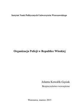 Organizacja Policji W Republice Włoskiej Jolanta Kowalik-Gęsiak