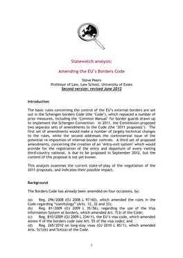 Statewatch Analysis: Amending the EU's Borders Code