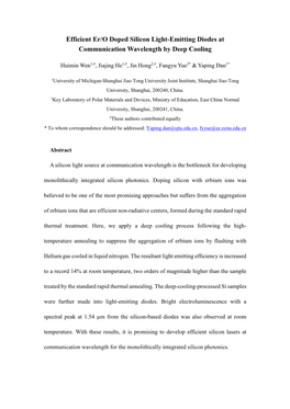 Efficient Er/O Doped Silicon Light-Emitting Diodes at Communication Wavelength by Deep Cooling